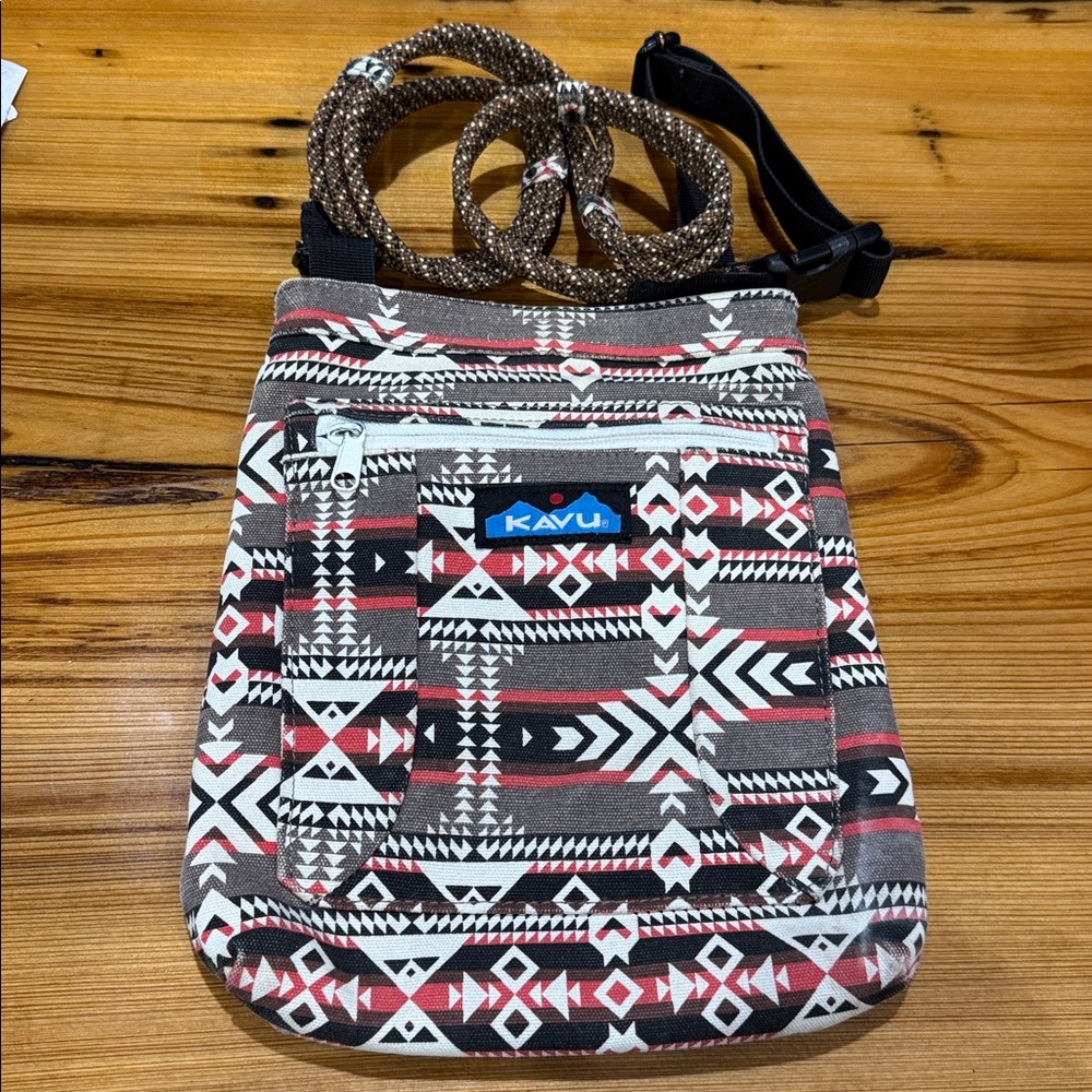 Kavu Brown, Coral & White Aztec Crossbody Bag
